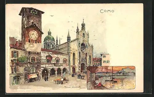 Künstler-AK Manuel Wielandt: Como, Kirche am Marktplatz, See