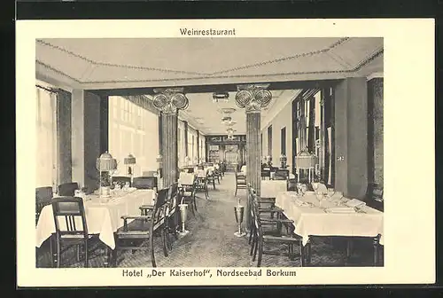 AK Borkum, Hotel Der Kaiserhof, Innenansicht Weinrestaurant