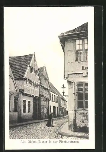 AK Buxtehude, Alte Giebel-Häuser in der Fischerstrassse