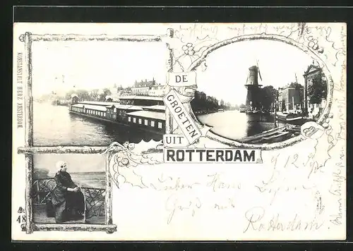 AK Rotterdam, Ortspartie, Windmühle, Holländerin