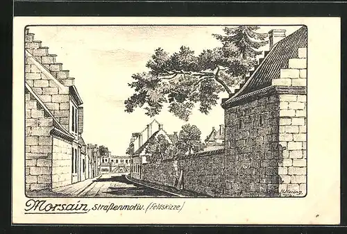 Künstler-AK Morsain, Strassenmotiv, Feldskizze