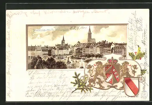 Passepartout-Lithographie Strassburg, Kleberplatz mit Wappen