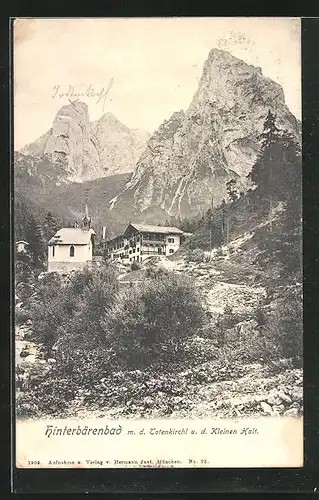 AK Hinterbärenbad, Ortsansicht mit der Totenkirchl und der Kleinen Halt