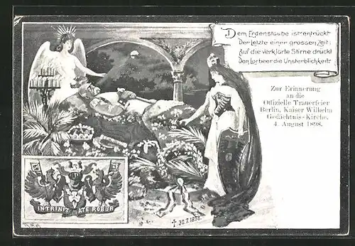 AK Berlin, Totenbett Fürst Bismarcks mit Engel u. Germania, Erinnerung an Trauerfeier in Gedächtniskirche 1898