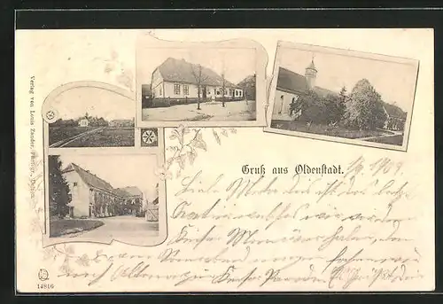 AK Oldenstadt, Ortspartien mit Gebäudeansicht und Kirche