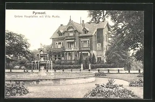 AK Bad Pyrmont, Hotel-Pension Villa Muhle in der unteren Hauptallee