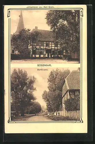 AK Sossmar, Gasthaus und Schlachterei von Karl Grote, Ortspartie