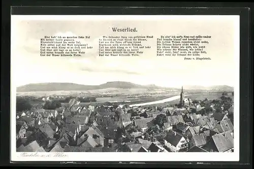 AK Rinteln / Weser, Ortsansicht aus der Vogelschau, Weserlied-Text