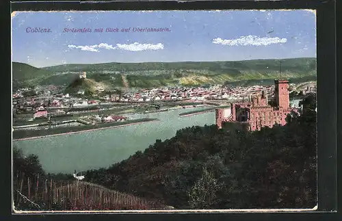 AK Oberlahnstein, Burg Stolzenfels mit Blick auf den Ort
