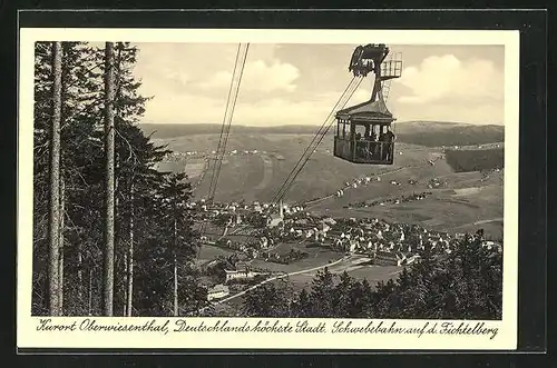 AK Oberwiesenthal, Schwebebahn auf den Fichtelberg, Ortsansicht aus der Vogelschau