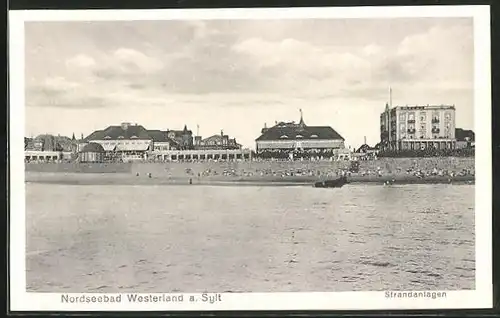AK Westerland / Sylt, Strandanlagen vom Wasser aus gesehen