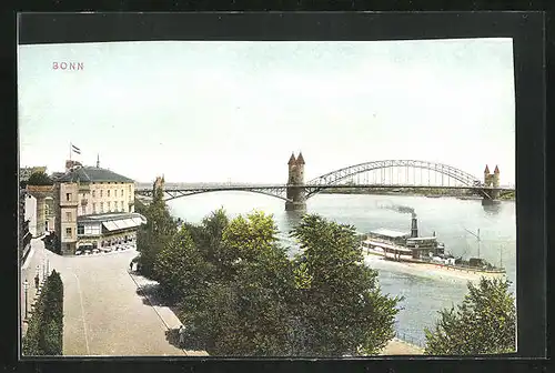 AK Bonn, Dampfer an der Rheinbrücke