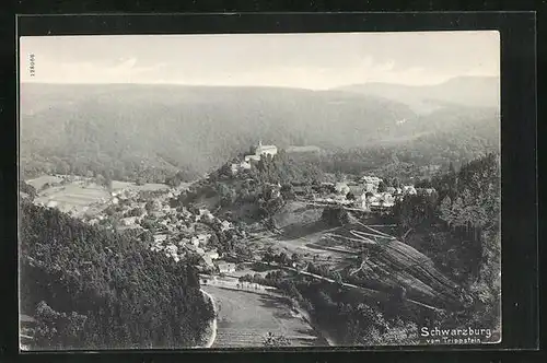 AK Schwarzburg / Thür. Wald, Gesamtansicht vom Trippstein aus gesehen
