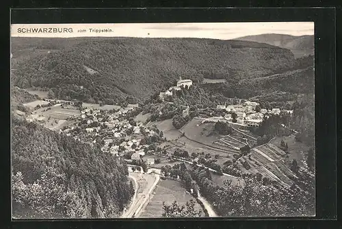 AK Schwarzburg / Thür. Wald, Ortsansicht, Blick vom Trippstein