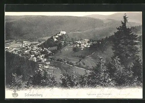 AK Schwarzburg / Thür. Wald, Panorama vom Trippstein aus gesehen