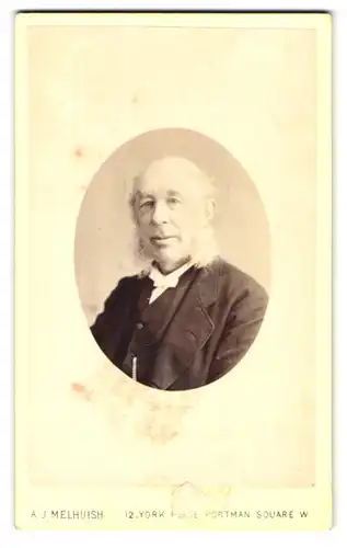 Fotografie A. J. Melhuish, London, 12, York Place, Portrait betagter Herr mit grauem Haar und Bart