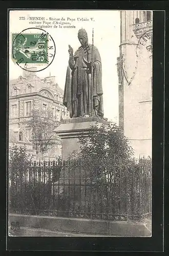 AK Mende, Statue du Pape Urbain V., sixième Pape d`Avignon