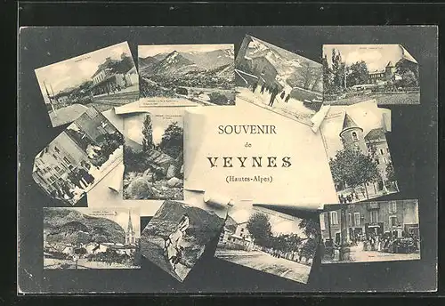 AK Veynes, La Gare, L`Eglise, L`Hotel de Ville, Les Impressions de la Vile