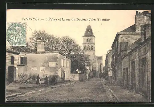 AK Thiviers, L`Eglise et la rue du Docteur Jules Theulier