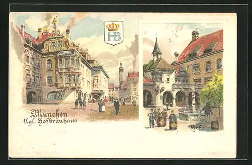 Lithographie München, Königliches Hofbräuhaus, Wappen