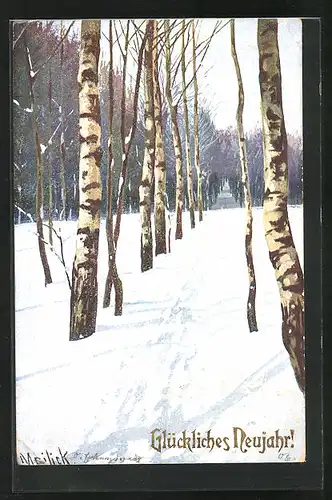 Künstler-AK Alfred Mailick: Winterpartie im Birkenwald