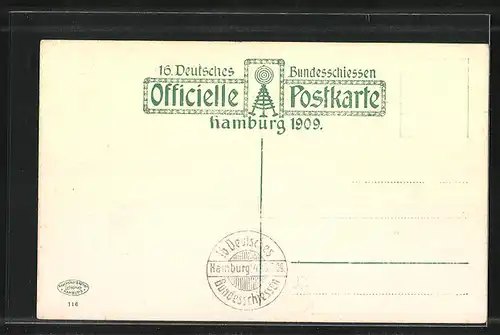 AK Hamburg, 16. Deutsches Bundesschiessen 1909, Haupteingang der Festhalle