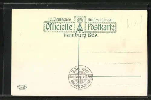 AK Hamburg, 16. Deutsches Bundesschiessen 1909, Festhalle Haupteingang