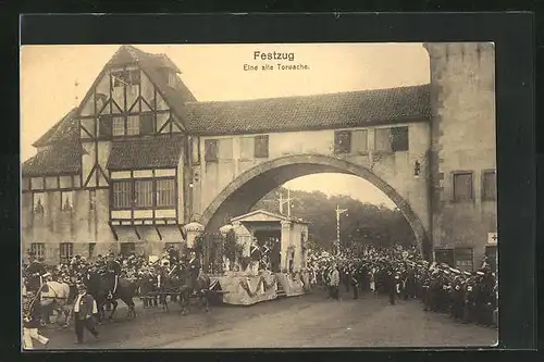 AK Hamburg, 16. Deutsches Bundesschiessen 1909, Festwagen eine alte Torwache