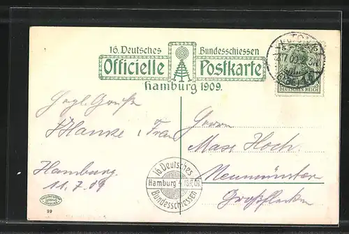 AK Hamburg, 16. Deutsches Bundesschiessen 1909, Hauptportal zum Schützenfest