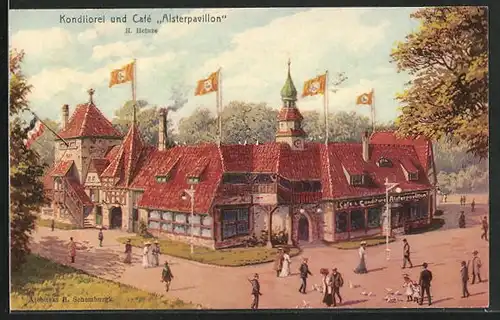 AK Hamburg, 16. Deutsches Bundesschiessen 1909, Alsterpavillon Cafe & Konditorei