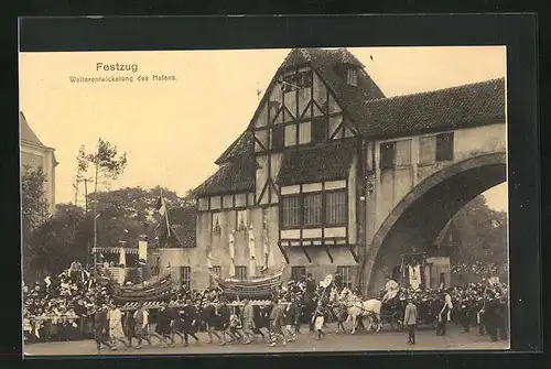 AK Hamburg, 16. Deutsches Bundesschiessen 1909, Festwagen Weiterentwicklung des Hafen's