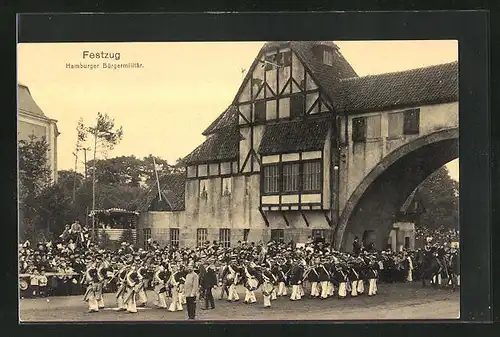 AK Hamburg, 16. Deutsches Bundesschiessen 1909, Festwagen des Hamburger Bürgermilitär's