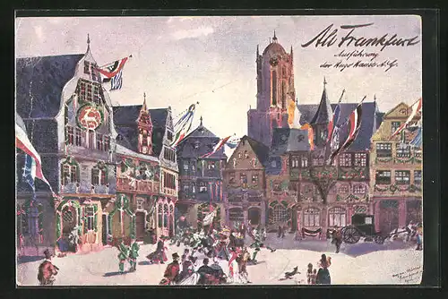 Künstler-AK Frankfurt / Main, 17. Deutsches Bundesschiessen 1912, Altstadt im Festschmuck