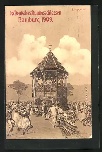 AK Hamburg, 16. Deutsches Bundesschiessen 1909, Mitglieder auf dem Tanzpodium