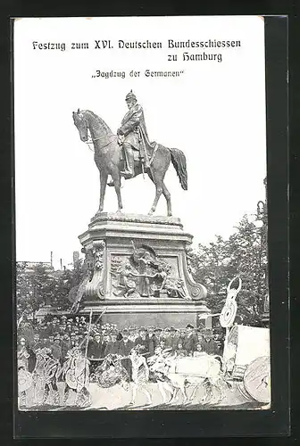 AK Hamburg, XVI. Deutschen Bundesschiessen, Festzug mit Jagdzug der Germanen