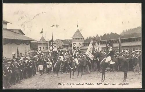 AK Zürich, Eidg. Schützenfest 1907, Parade auf dem Festplatz