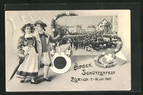 AK Zürich, Eidgenössisches Schützenfest 1907, Kapelle im Festzug