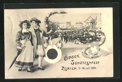 AK Zürich, Eidgenössisches Schützenfest 1907, Musikkapelle im Festzug