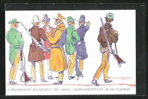 Künstler-AK Aarau, Eidgenössisches Schützenfest 1924, Schützengruppe