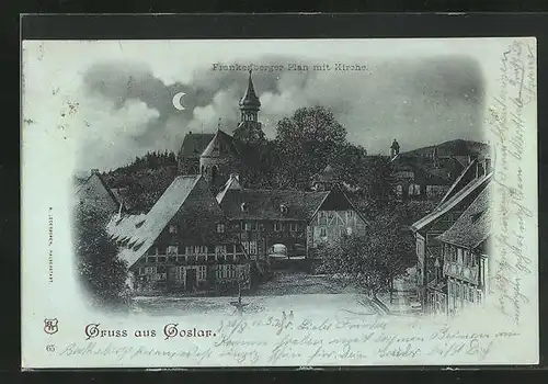 Mondschein-AK Goslar /Harz, Frankenberger Plan mit Kirche