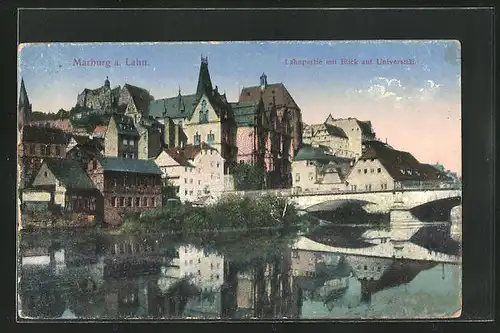 AK Marburg an der Lahn, Lahnpartie mit Blick auf Universität