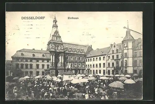 AK Düsseldorf, Markt am Rathaus