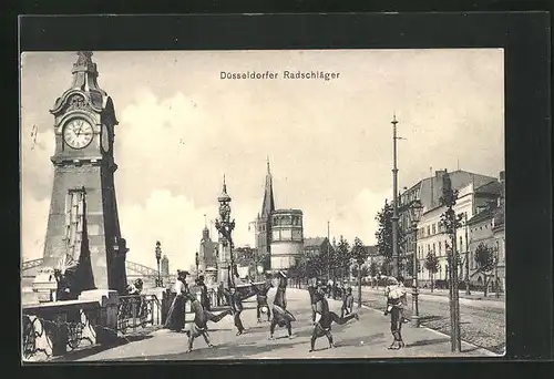 AK Düsseldorf, Düsseldorfer Radschläger am Rheinufer
