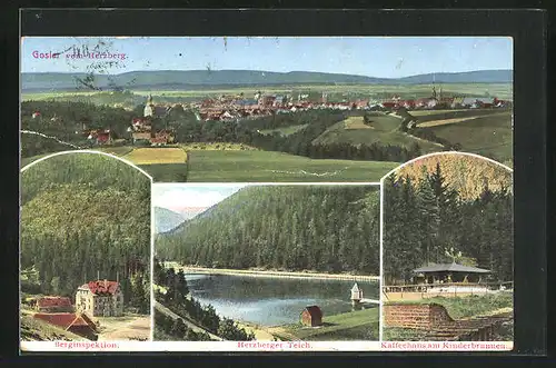 AK Goslar / Harz, Berginspektion, Herzberger Teich, Caféhaus am Kinderbrunnen