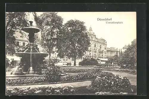 AK Düsseldorf, Springbrunnen am Corneliusplatz