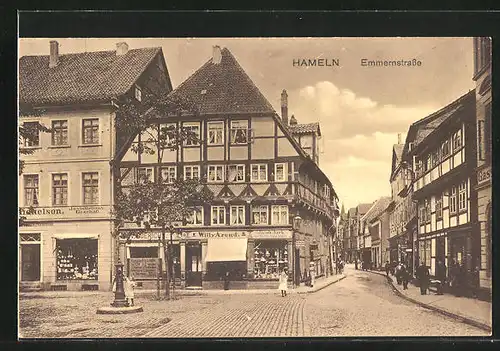 AK Hameln, Emmernstrasse mit Handlung von Willy Arend