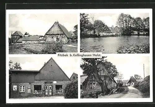 AK Fitzbek bei Kellinghusen / Holst., Ortsansichten mit Teich und Handlung