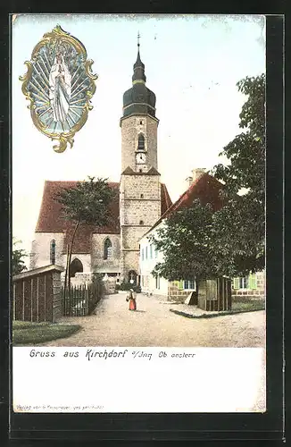 AK Kirchdorf am Inn, Blick zur Kirche mit Marienbildnis