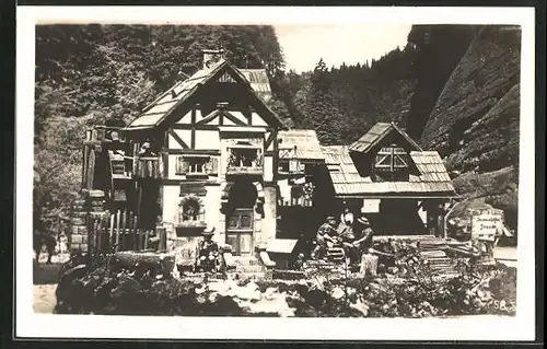 AK Herrnskretschen / Hrensko, Wasserspielwerk vom Hotel Mühle