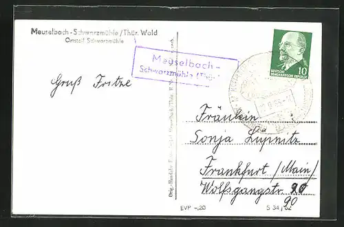 AK Landpoststempel Meuselbach-Schwarzmühle (Thür.) A